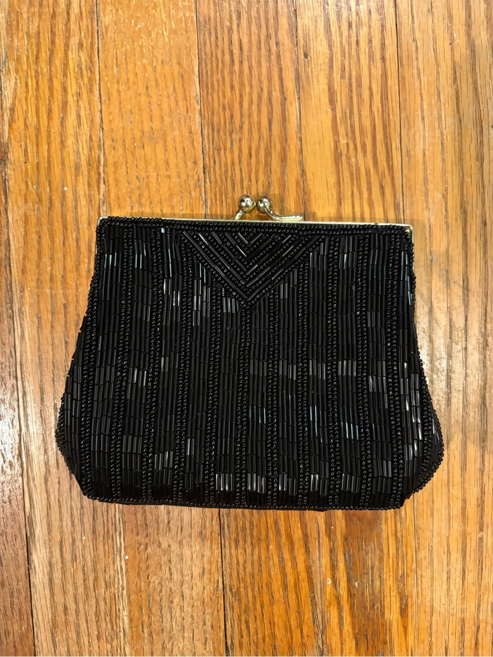 Black Beaded Evening Clutch - 2 in 1